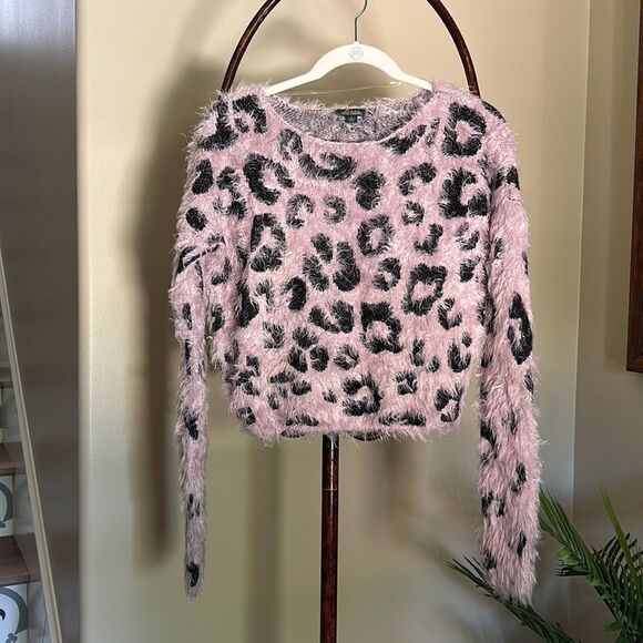 Pink Leopard Print Eyelash Sweater - Picture 3 of 7